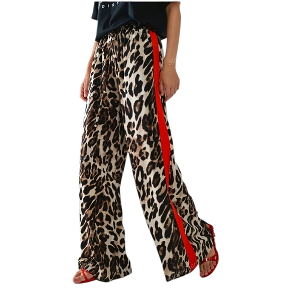HOT! Leopard Print Wide-Leg Pants with Red Stripe (Multiple Sizes Available) - Picture 10 of 14